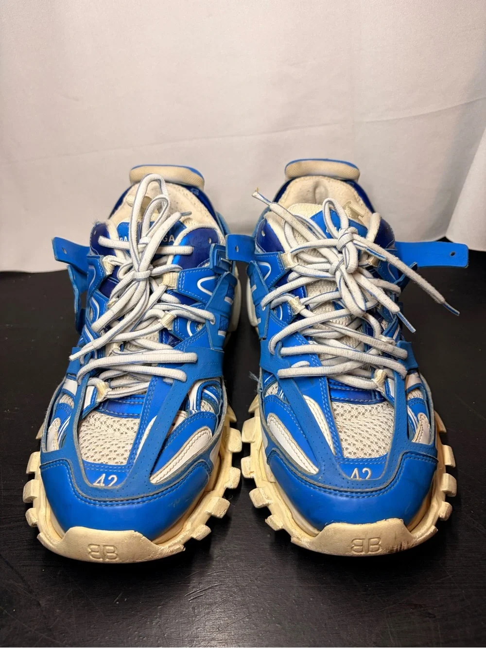 Balenciaga Men's Blue and White Track Runner Sneakers